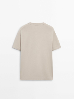 Massimo Dutti Хлопковая футболка с короткими рукавами, бежевый