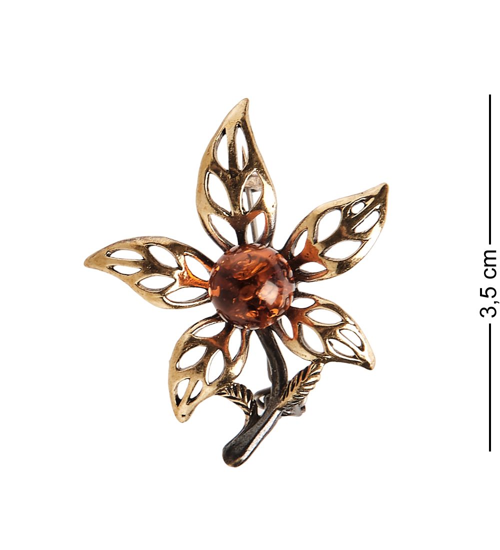 AM-1998 Брошь «Лилия» (латунь, янтарь)