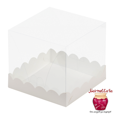 Упаковка под торт с прозрачным куполом ВОЛНА 150*150*200 мм, БЕЛАЯ