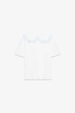 ZARA ФУТБОЛКА С КРУГЛЫМ ВОРОТНИКОМ, БЕЛЫЙ