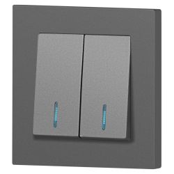 Выключатель Intro Accent 6-105-07 двойной с подсветкой, 10А-250В, IP20, СУ, AL/CU, графит