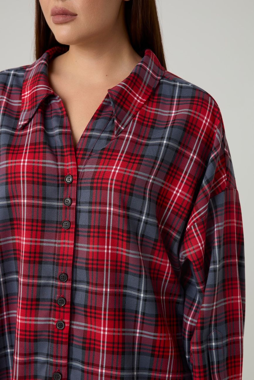 Рубашка оверсайз в клетку, красный