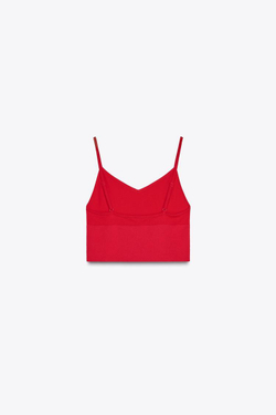 ZARA УКОРОЧЕННЫЙ БЕСШОВНЫЙ ТОП, КРАСНЫЙ