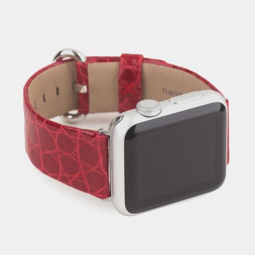 Ремешок для Apple Watch 44/45/46 mm из кожи аллигатора, цвета красный лак