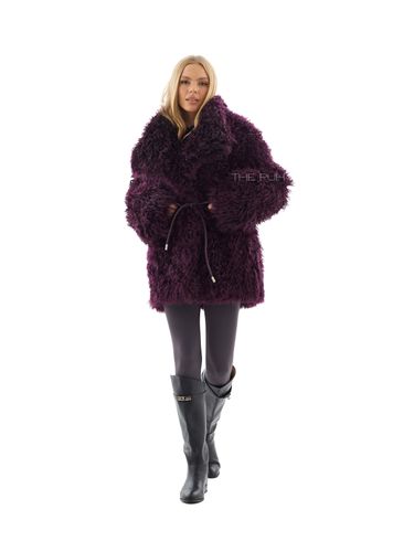 Бордовая шуба из овчины калган