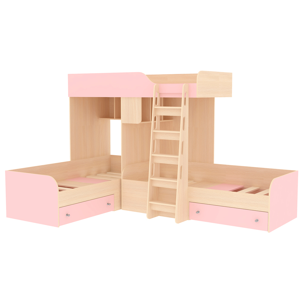 Кровать-чердак КарИВи Трио  Дуб Молочный Розовый