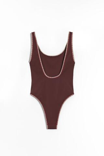 ZARA КОНТРАСТНЫЙ ОДНОТОННЫЙ КУПАЛЬНИК, КОРИЧНЕВЫЙ