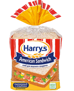 ХЛЕБ ДЛЯ СЭНДВИЧЕЙ HARRY'S AMERICAN ПШЕНИЧНЫЙ С ОТРУБЯМИ 100ГР 12ШТ