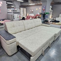 Диван-кровать "Консул" с оттоманкой ПБ, (Nappa-01/накладки Бетон