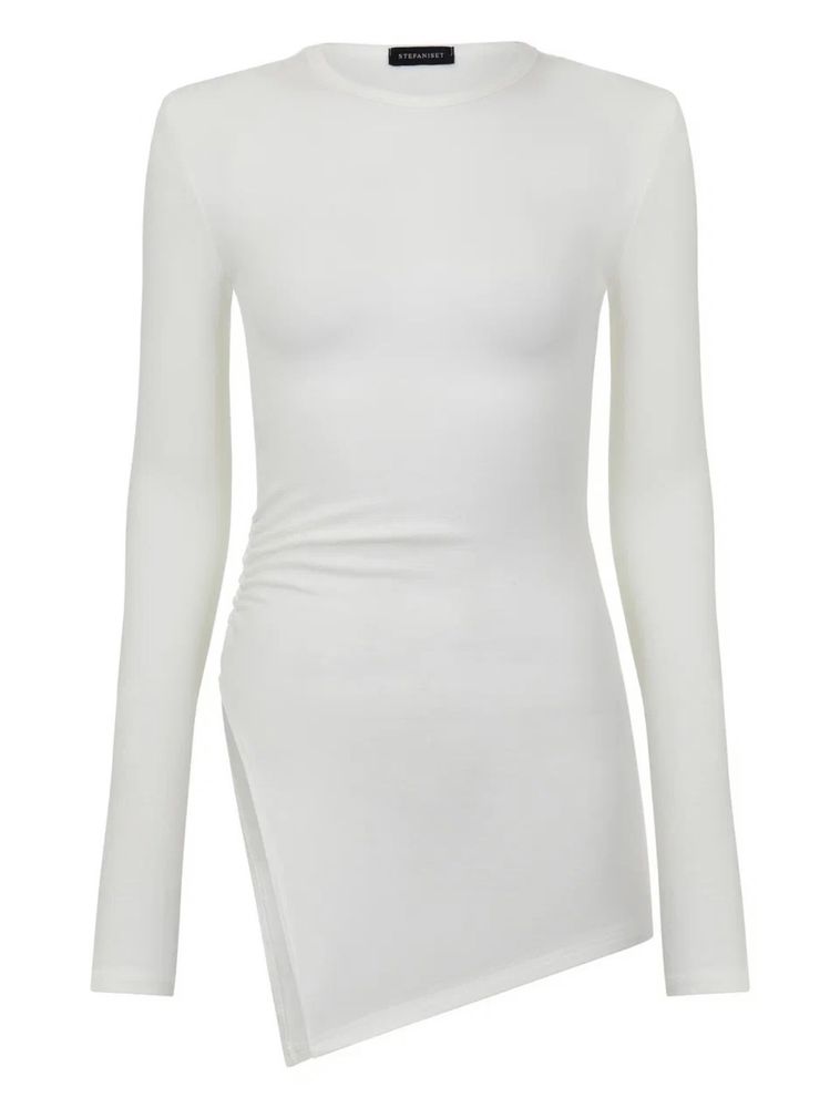 Лонгслив удлиненный со сборкой, белый