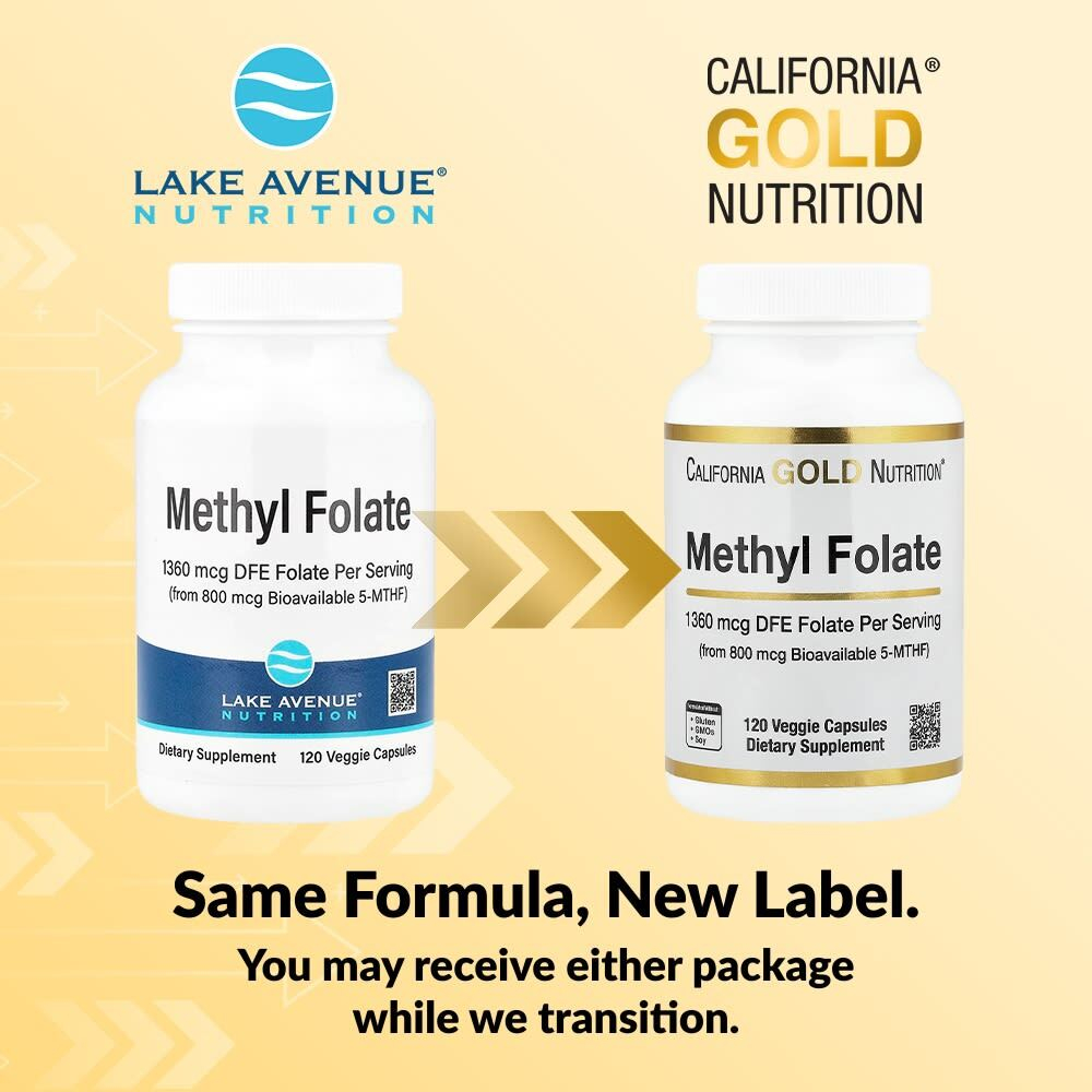 California Gold Nutrition, метилфолат и витамин C, 120 растительных капсул