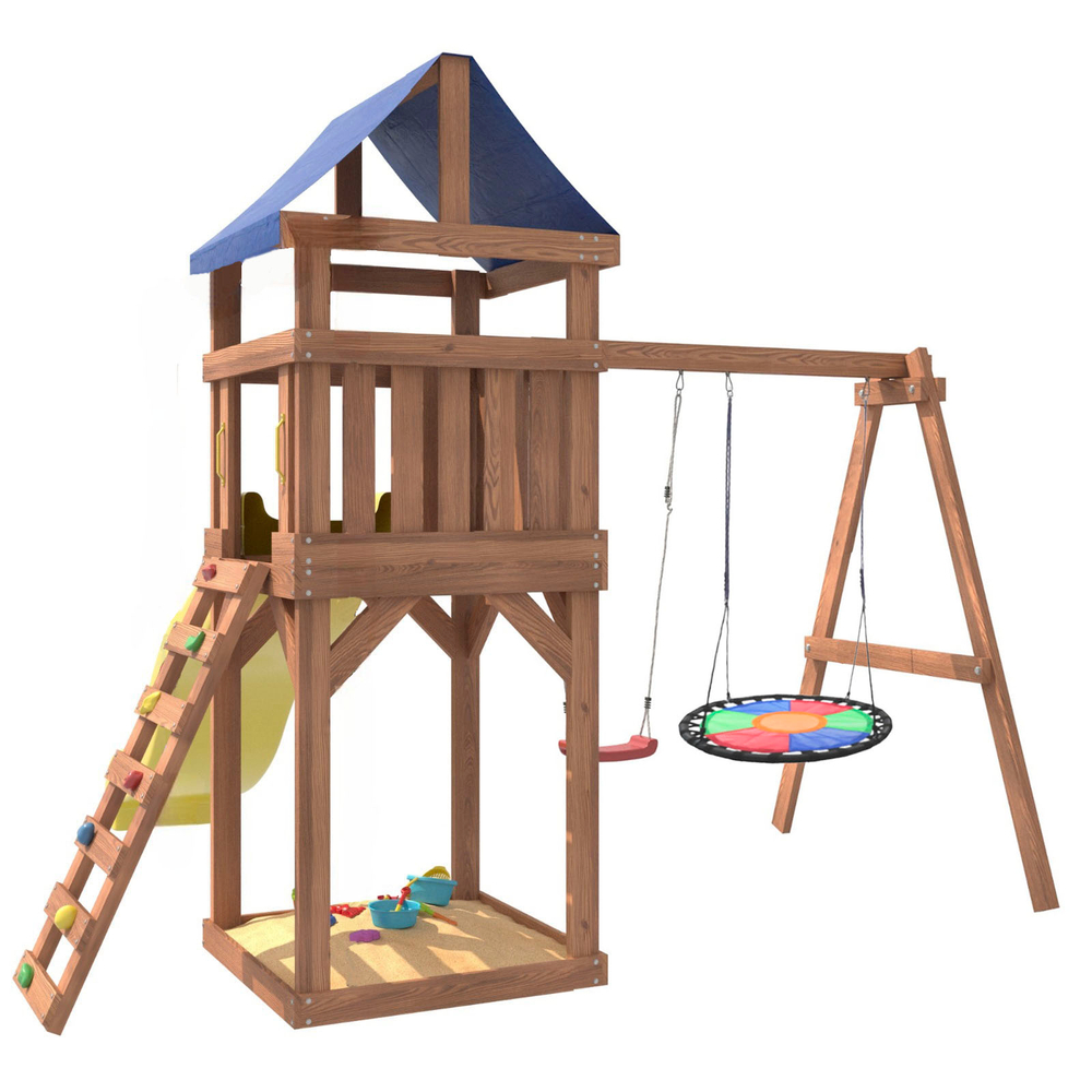 Детская площадка Сlassic с качелями лодочка и разноцветным гнездом Свиби IgroWoods для улицы и дачи