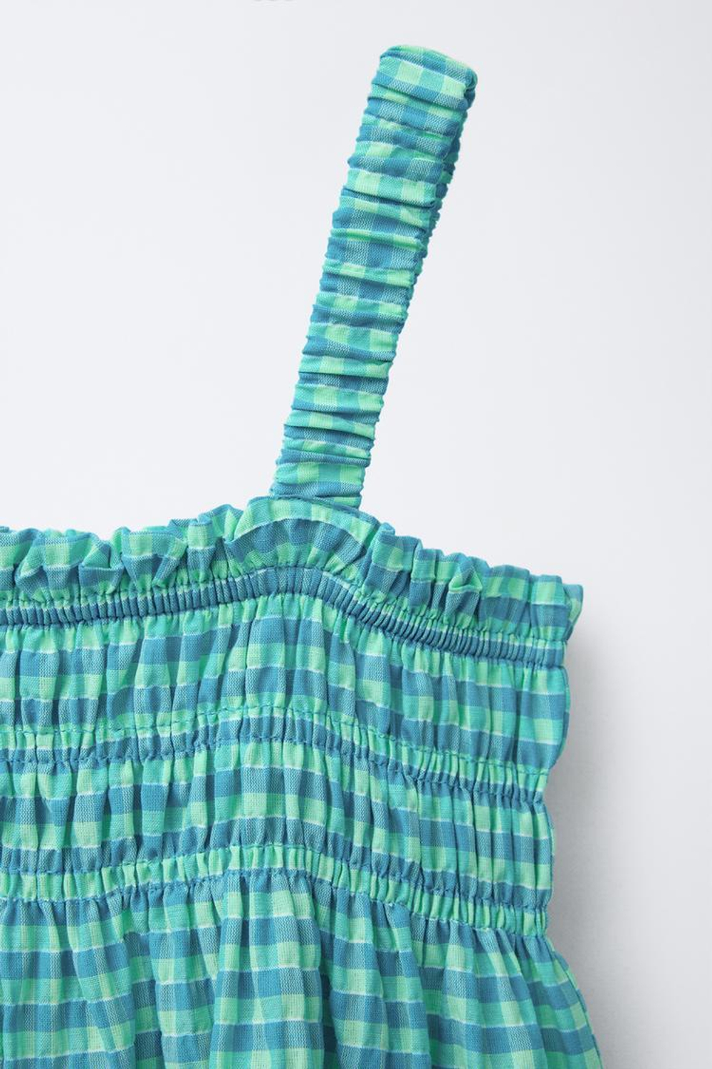 ZARA ПЛАТЬЕ С ПРИНТОМ В КЛЕТКУ ВИШИ, БИРЮЗОВЫЙ