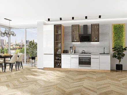 Прямая модульная кухня Фьюжн-08 Angel - Дуб Вотан 2340*3400*600