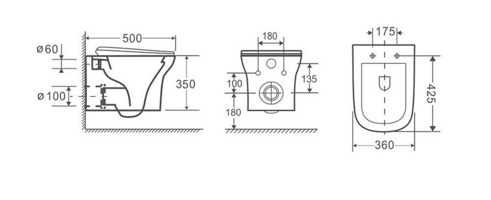Унитаз AMI Aria подвесной безободковый Ceruttispa CT8780 (500x360x350)