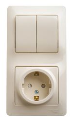 Schneider Electric Glossa Бежевый Блок: розетка с заземляющими контактами со шторками и 2-клавишный выключатель IP20 скрытая установка GSL000274