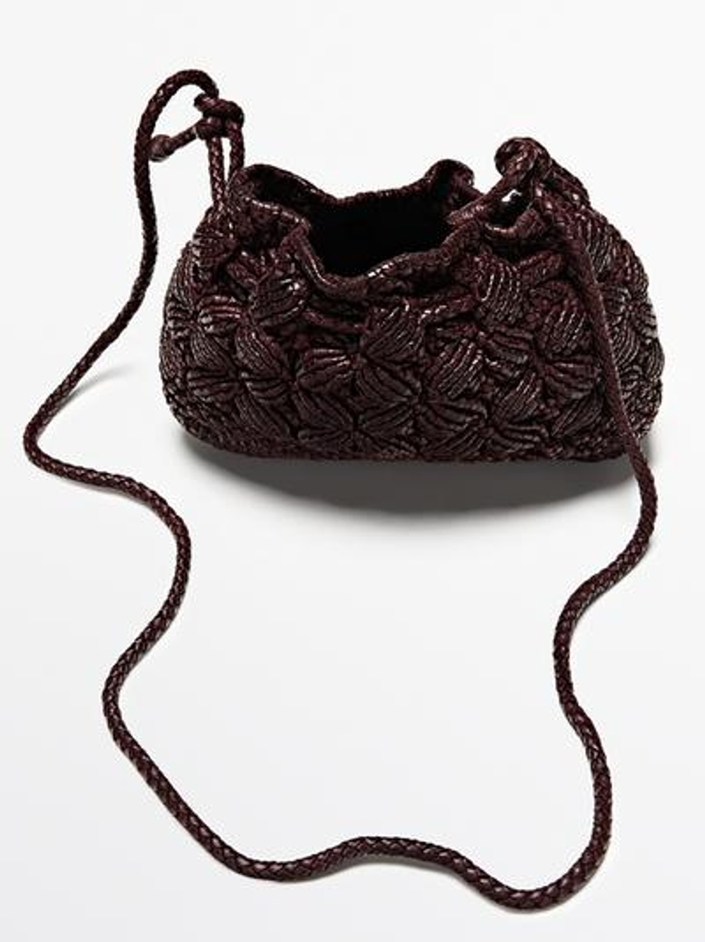 Massimo Dutti Сумка-клатч из кожи наппа в технике макраме, бургунди