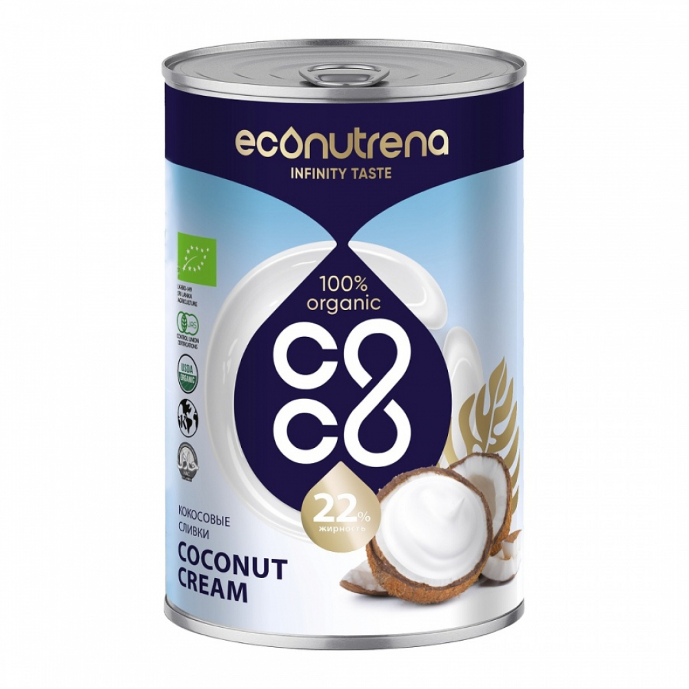 ECONUTRENA Organiс Coconut cream Кокосовые сливки жирность 22% ж/б 400мл
