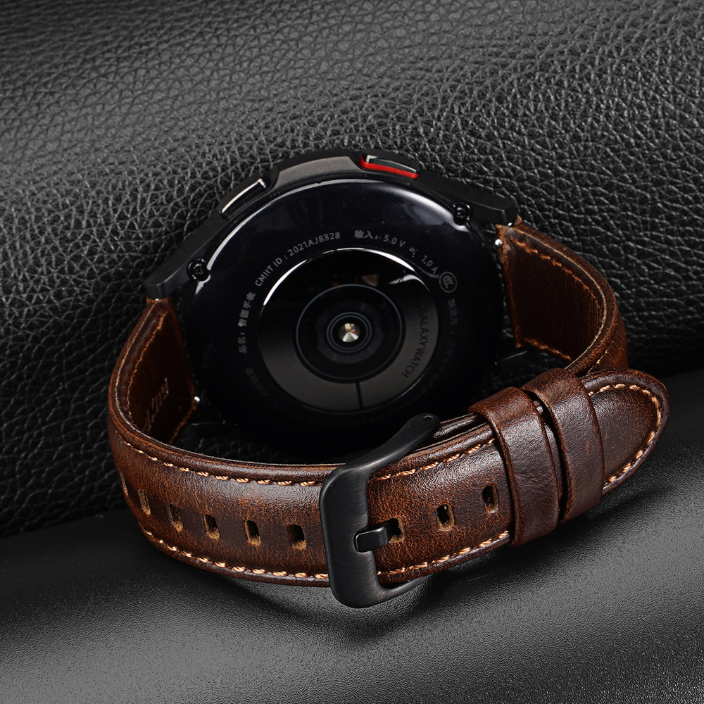 Ремешок из натуральной кожи коричневого цвета от Dux Ducis для смарт часов Samsung Galaxy Watch 45 и 46мм (размер крепления 22мм), серия Business Series