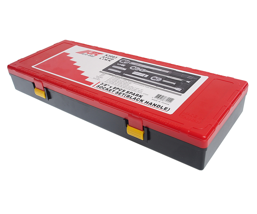 JTC-K3083 - Набор головок для свечей зажигания с динамометрическим ключом 3/8" 8 предметов в кейсе JTC - Набор головок для свечей зажигания с динамическим ключ&cedil;м 3/8 (в кейсе) 8 предметов.

Комплектация:

6902 &mdash; 1 ключ динамометрический 3/8" 19-110 Н&middot;м 355 мм, с черной металлической рукояткой.
3812 &mdash; 1 ключ-трещотка 3/8" Dr, 72 зуба.
3017 &mdash; 1 ключ-трещотка короткий, 3/8" Dr, 72 зуба.
3619, 3622 &mdash; 2 удлинителя шарнирных, 3/8" Dr. - 1 3/4", 10".
4730 &mdash; 1 головка свечная 3/8" 14 мм 12-ти гранная с пружинным фиксатором.
4812, 4813 &mdash; 2 свечные головки с пружинным фиксатором, 3/8" 16 мм и 3/8" Dr. х 21 мм.