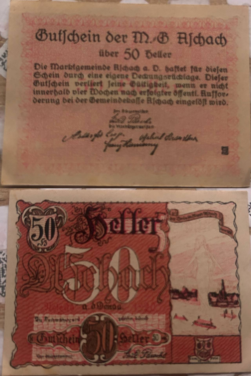 Австрия 50 геллеров 1920 Ашах-ан-дер-Донау aUNC