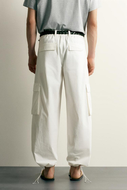 ZARA ДЖОГГЕРЫ КАРГО RELAXED FIT, БЕЛЫЙ