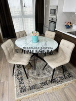 Круглый стеклянный раздвижной стол "Серый мрамор 262" и стулья "ГУЧИ" ваниль