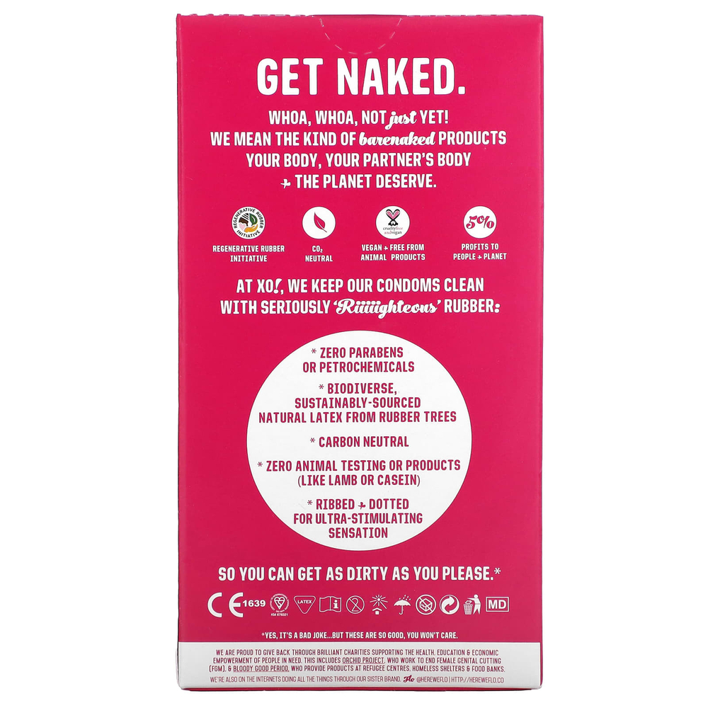 Here We Flo, XO! Rightous резиновый ребристый и точечный презерватив, без запаха, 12 шт.