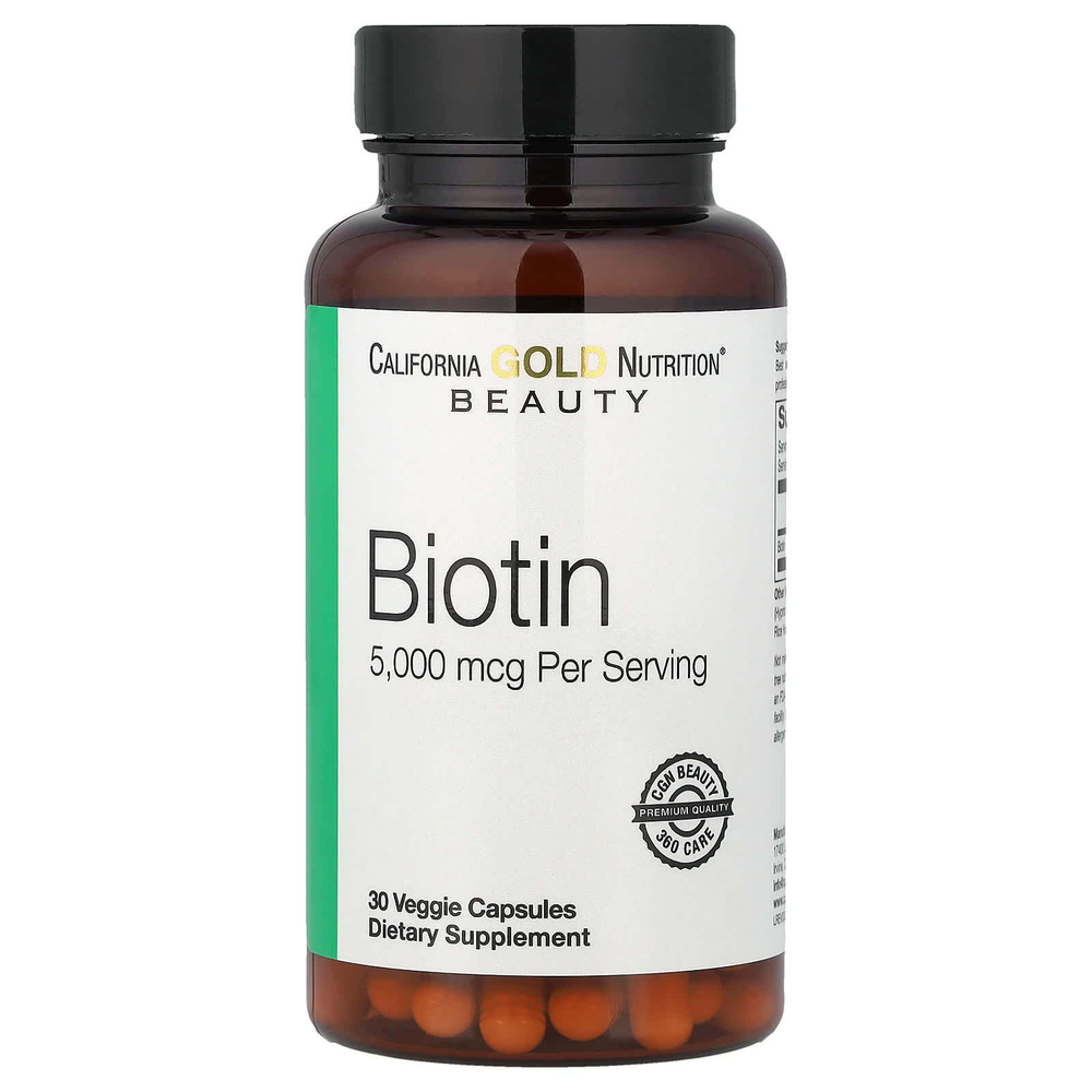 California Gold Nutrition, биотин, 5000 мкг, 30 растительных капсул