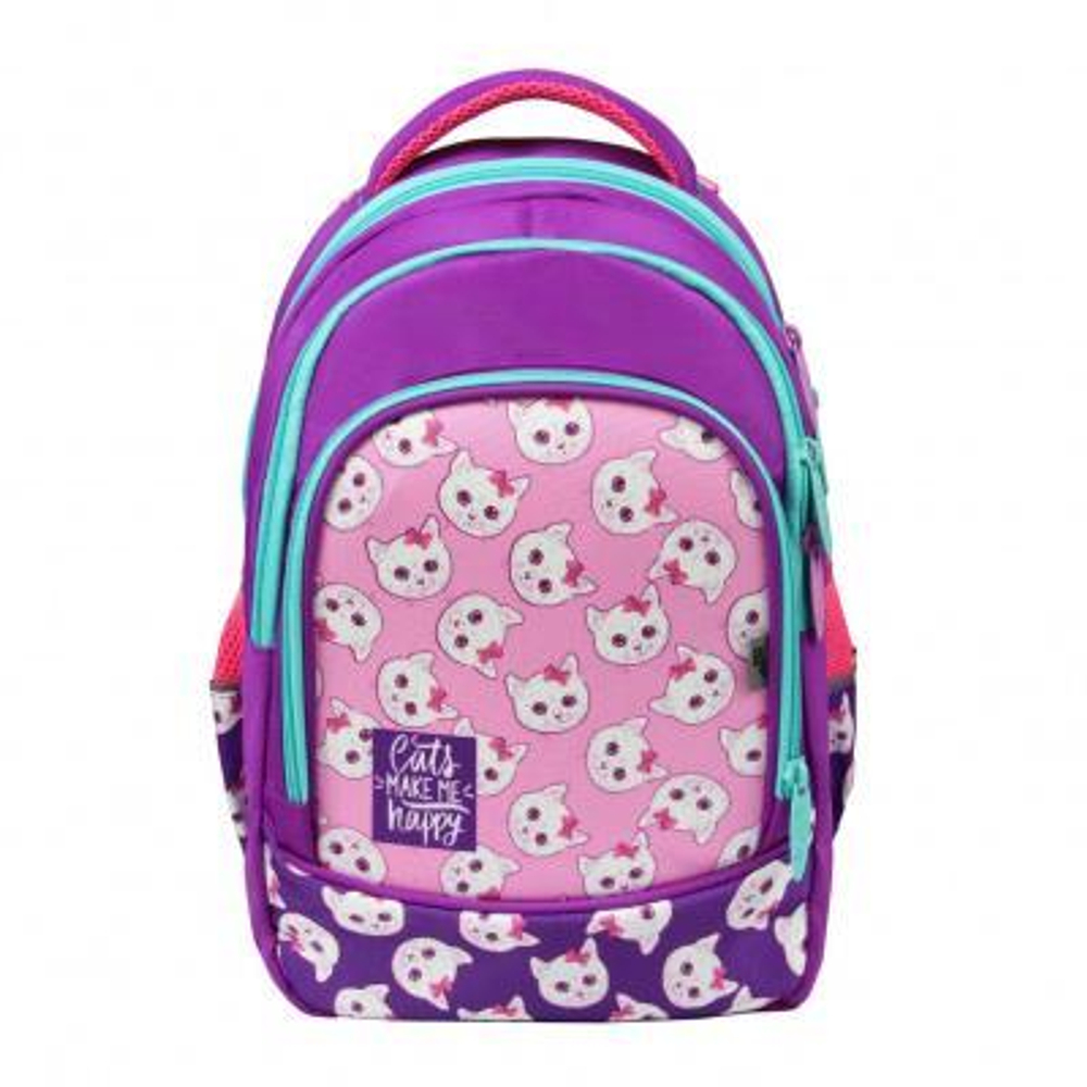 Ранец школьный Гармония 40*28*18см, анатом. спинкой, 1 отдел, 2 кармана, 2 боковых кармана "Котики"