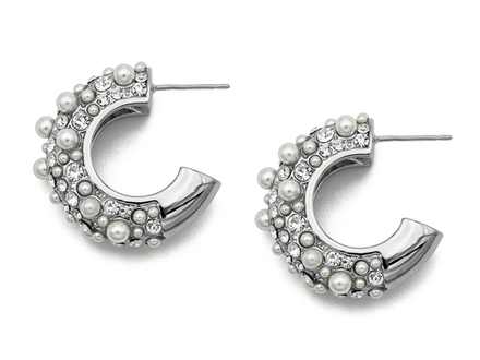 Серьги-Кольца 27мм с бусинами и стразами