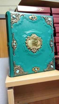 Большая семейная родословная книга "Ювелирная", натуральная кожа (зеленая)