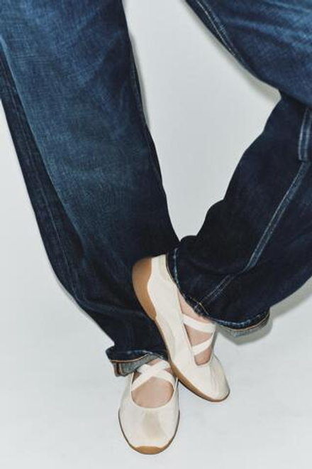 ZARA БАЛЕТКИ В СПОРТИВНОМ СТИЛЕ С ЭЛАСТИЧНЫМИ РЕМЕШКАМИ, ЭКРЮ