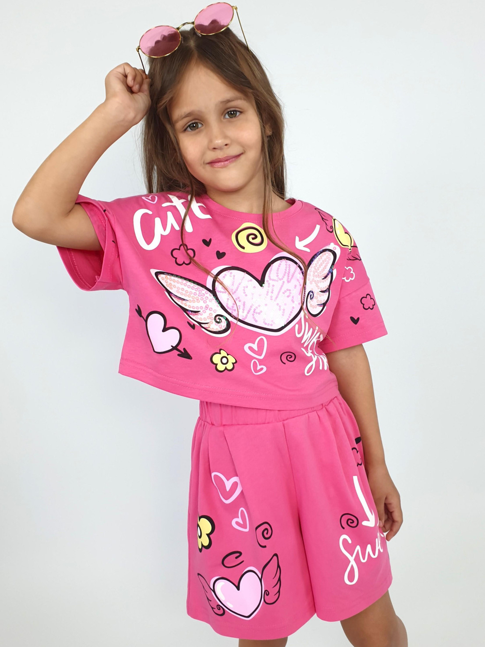 02-121-6 Комплект для девочки (фуфайка+ шорты)