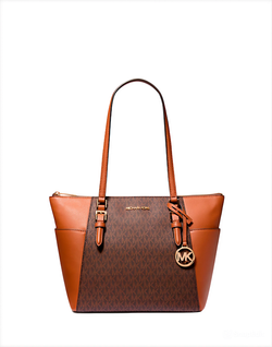 Шоппер Michael Kors Charlotte Large Logo and Leather Top-Zip | Коричневый с песочным