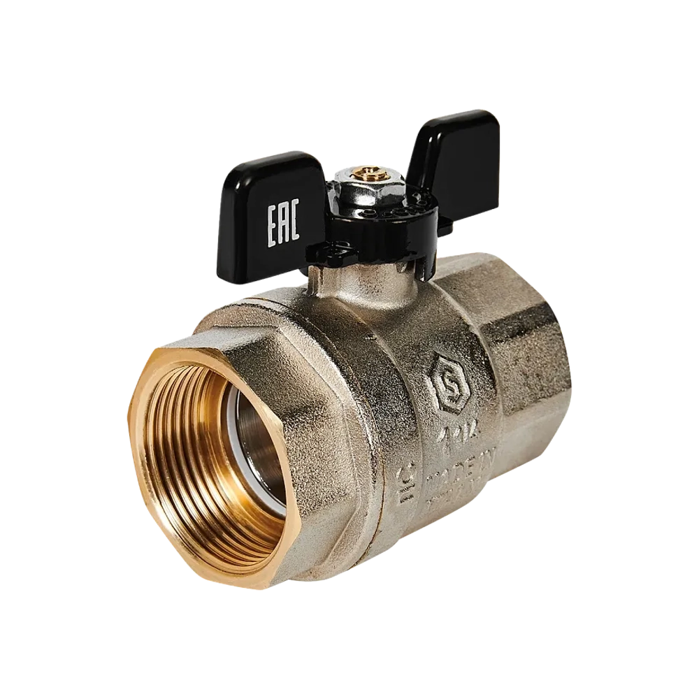 Кран шаровой полнопроходной STOUT - 1"1/4 (ВР/ВР, PN40, Tmax 150°C, ручка-бабочка черная)