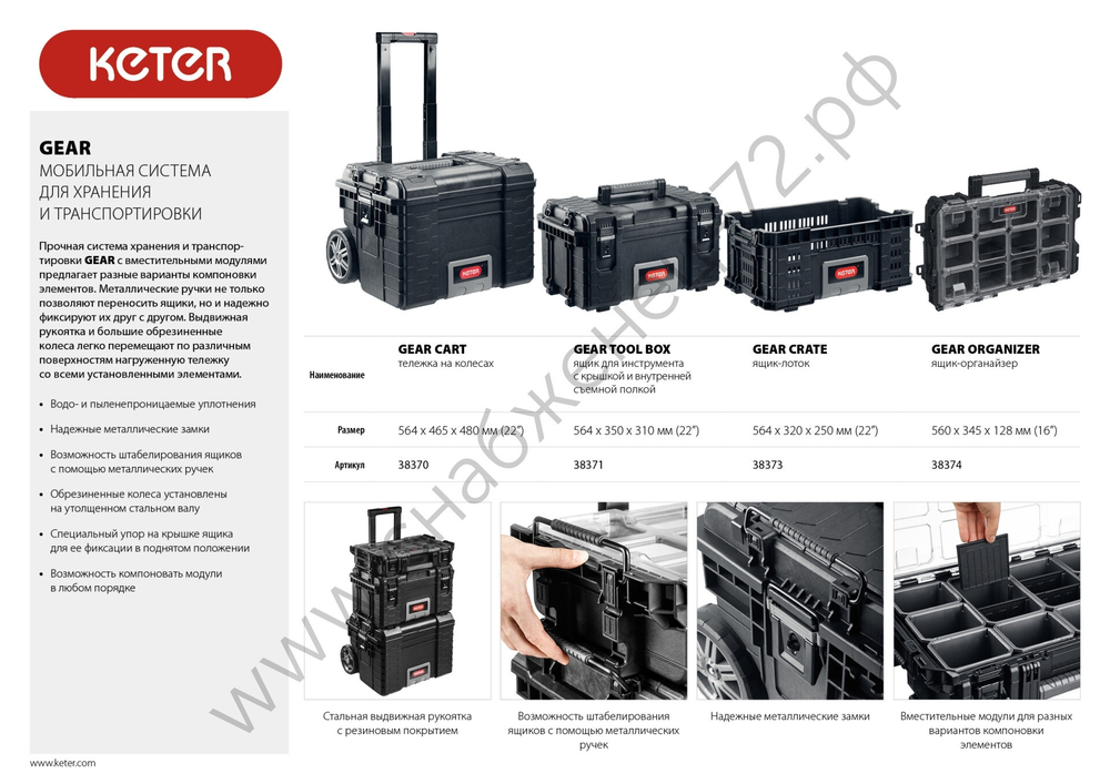 KETER GEAR TOOL BOX, 564 х 350 х 310 мм, (22″), пластиковый ящик с крышкой (38371)
