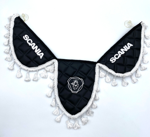 Вымпел тройной Scania (экокожа, черный с белой вышивкой)