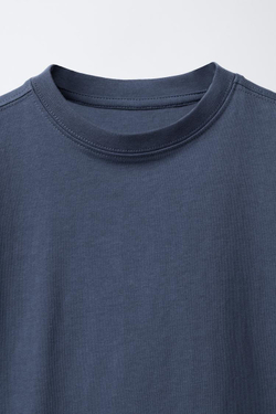 ZARA ОДНОТОННАЯ ФУТБОЛКА MEDIUM WEIGHT, ВЫЦВЕТШИЙ СИНИЙ