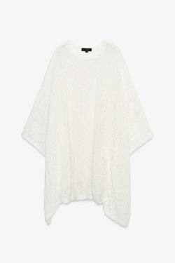 ZARA ТРИКОТАЖНОЕ ПОНЧО, БЕЛЫЙ