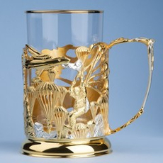 Подстаканник "ВДВ" c золочением и серебрением (художественное литье) в футляре