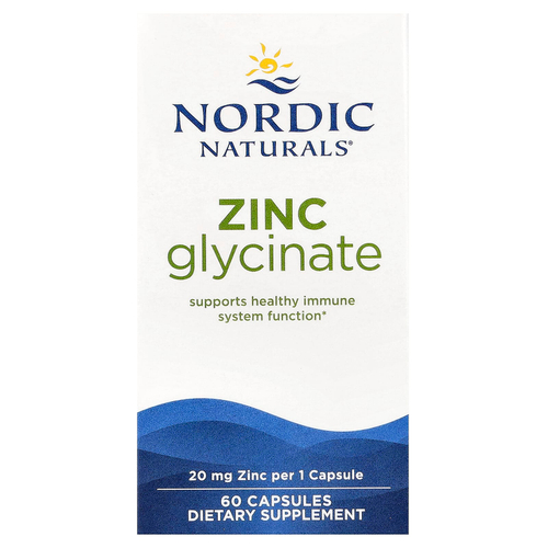 Nordic Naturals, глицинат цинка, 20 мг, 60 капсул