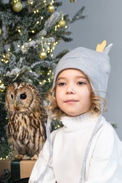 Шапка зимняя вязаная (Жемчужно-пепельный) Олененок