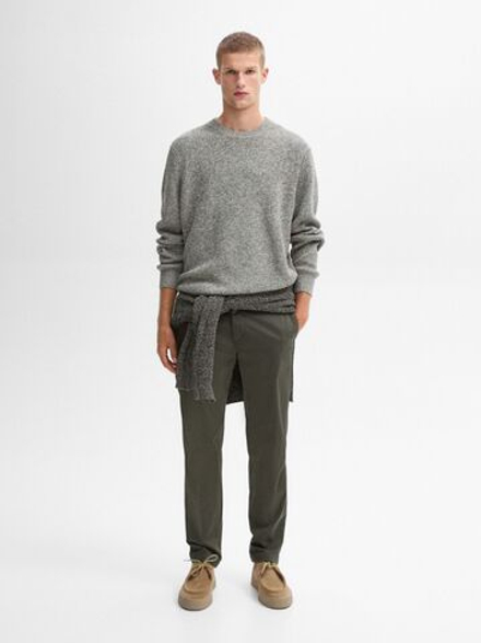 Massimo Dutti Зауженные брюки чинос из хлопка, зеленый