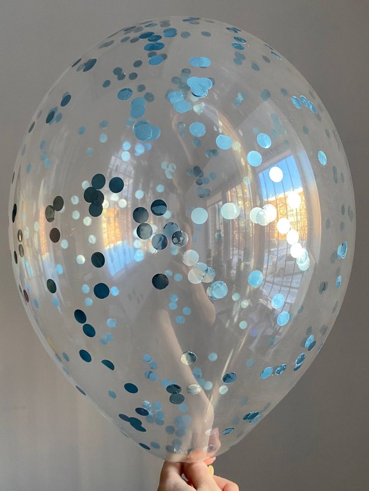 Воздушный шар с наполнением конфетти круглое голубое ПАЛИТРА №4332