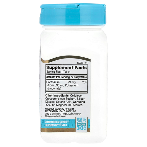 21st Century, Глюконат калия, 595 мг, 110 таблеток