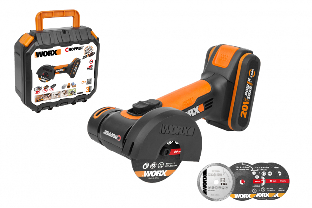 Аккумуляторная угловая шлифмашина Worx WX801 2.0Ач х1 кейс, 76 мм