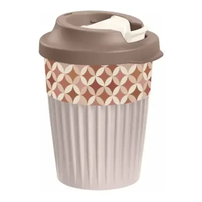 СТАКАН ДЛЯ ГОРЯЧИХ НАПИТКОВ С КЛАПАНОМ И ДЕКОРОМ "Геометрия" 350МЛ (Светло-бежевый)