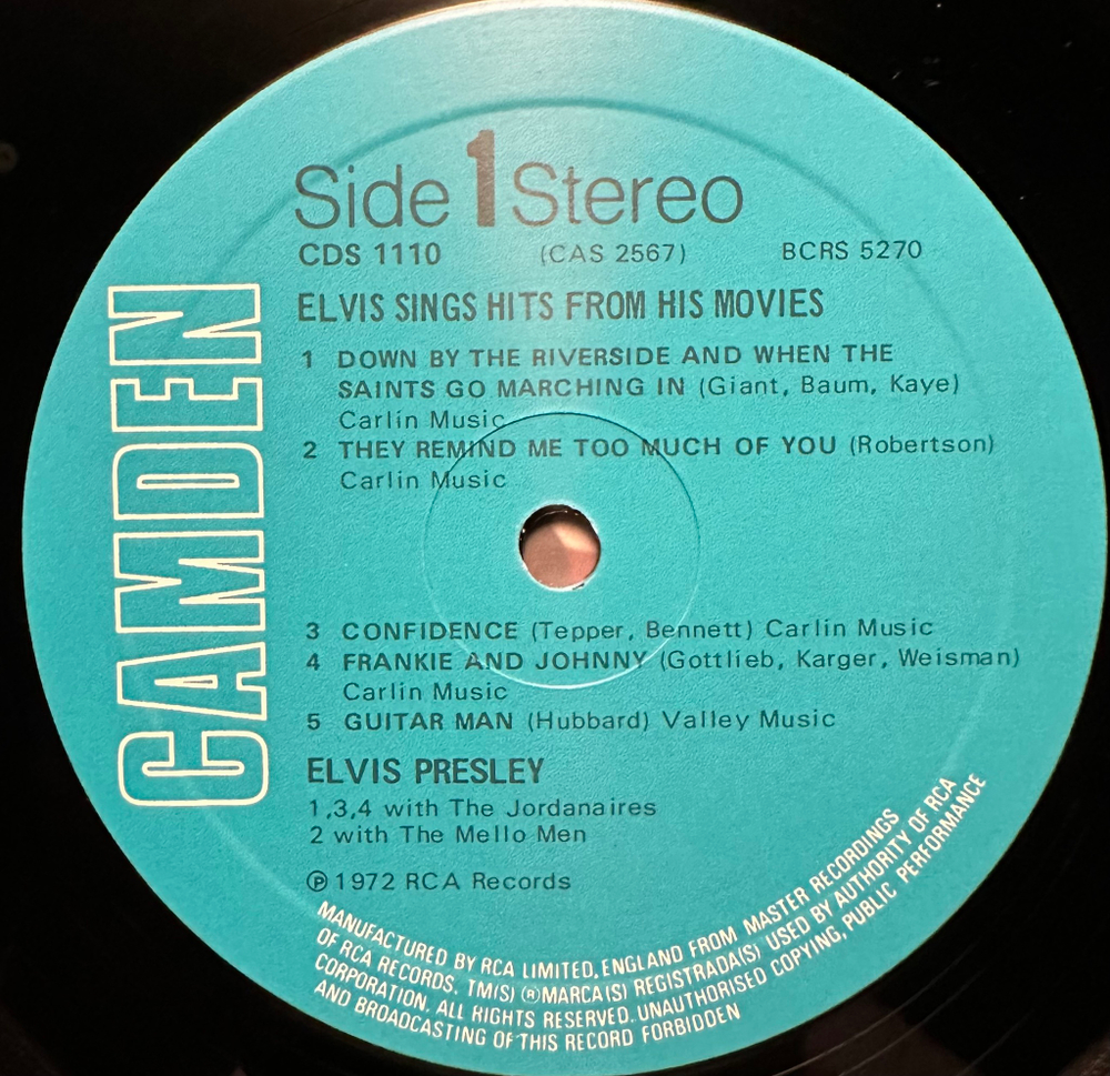 Elvis Presley - Elvis Sings Hits From His Movies (Англия 1972г.)