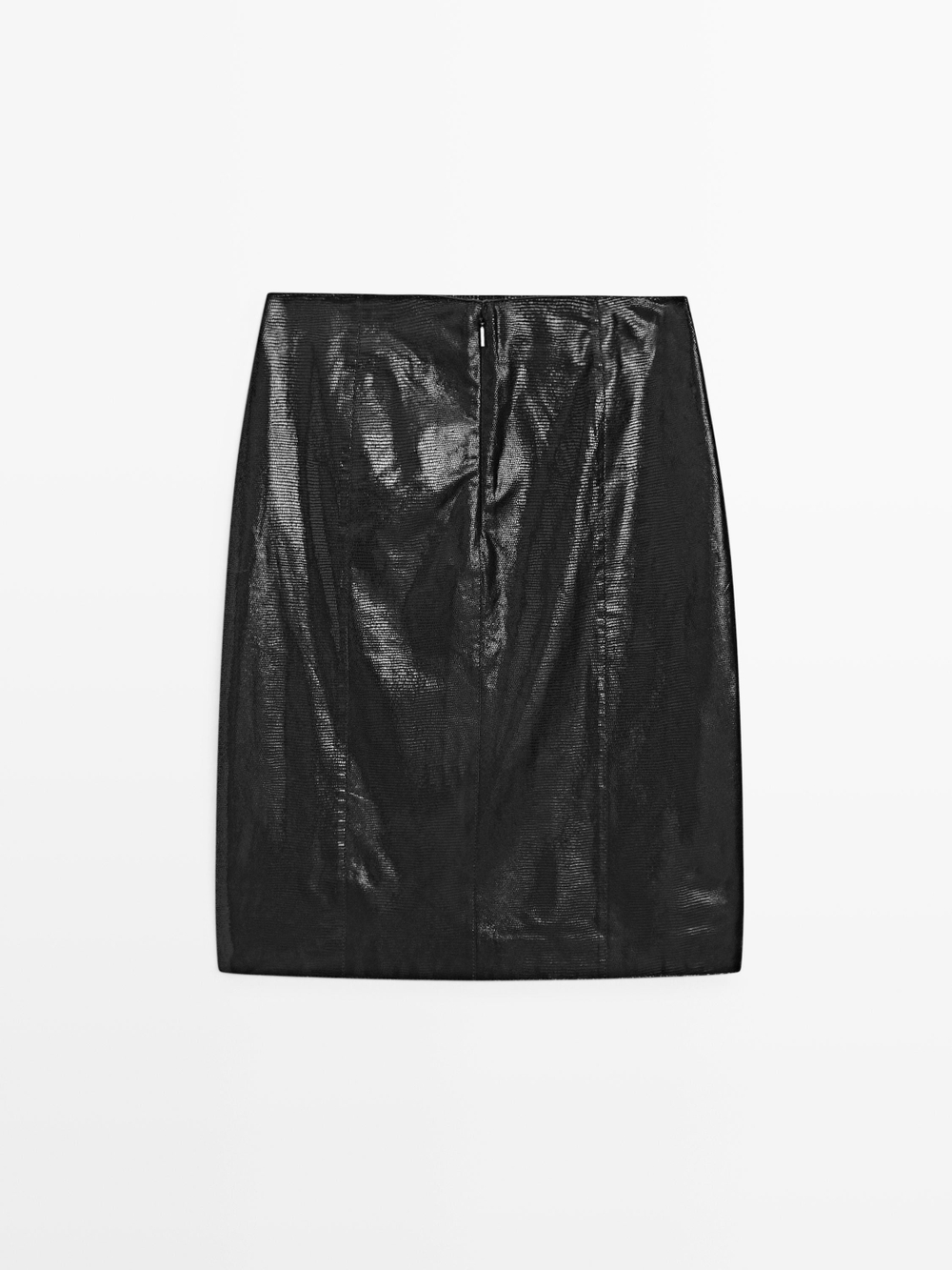 Massimo Dutti Мини-юбка из кожи с анималистичным принтом, черный